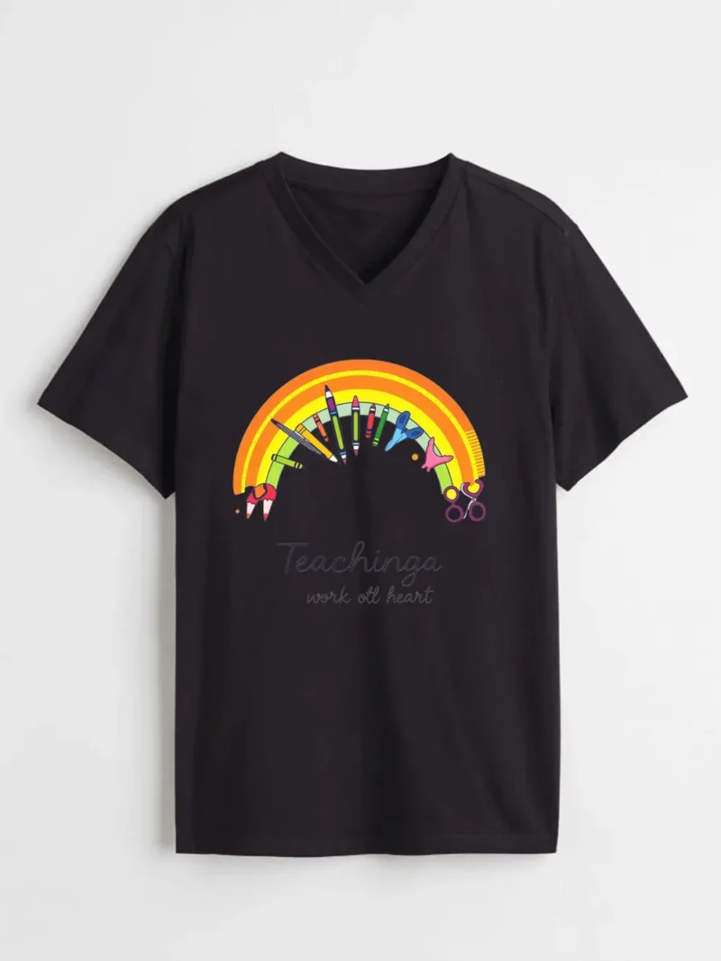 Colorful Rainbow Of School Supplies Celebrating Teaching With Love T-Shirt - Image 2