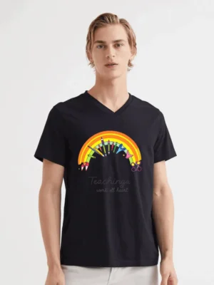 Colorful Rainbow Of School Supplies Celebrating Teaching With Love T-Shirt
