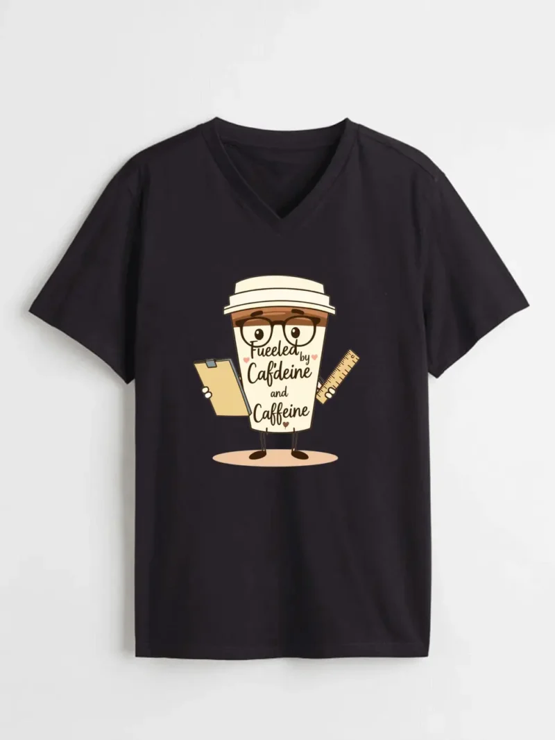 Cute Coffee Cup Cartoon For Teachers Running On Pure Caffeine T-Shirt - Image 2