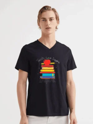 Stack Of Books With Apple And Pencil Perfect Tribute To Education T-Shirt