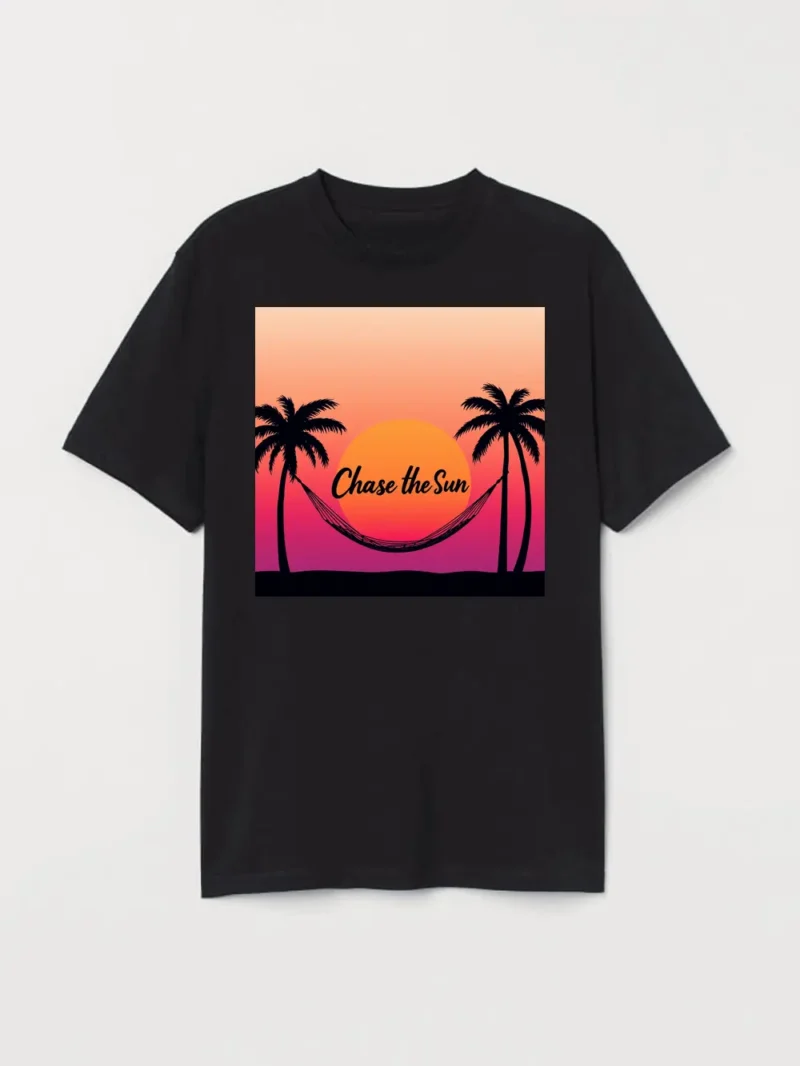Tropical Sunset With Hammock Vibes Made For Wanderlusters T-Shirt - Image 2